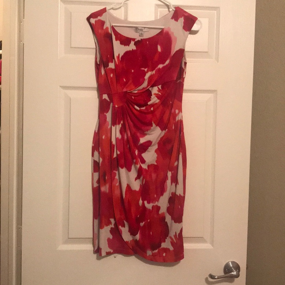 Red, orange and white wrap dress